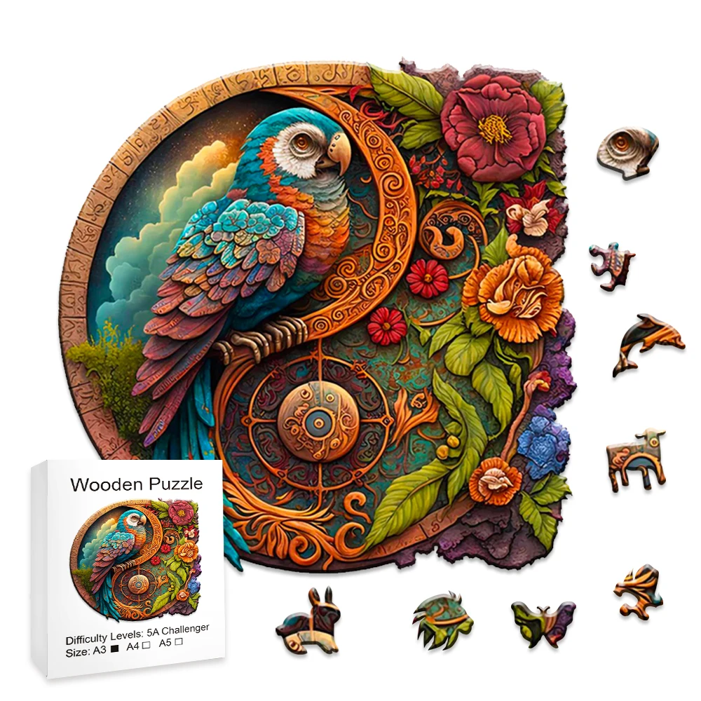 Mysterious Wooden Puzzle Circle Beautiful Bird Unique Animal Shape Wooden Puzzle Children's Toys Adult DIY Education Game Gift