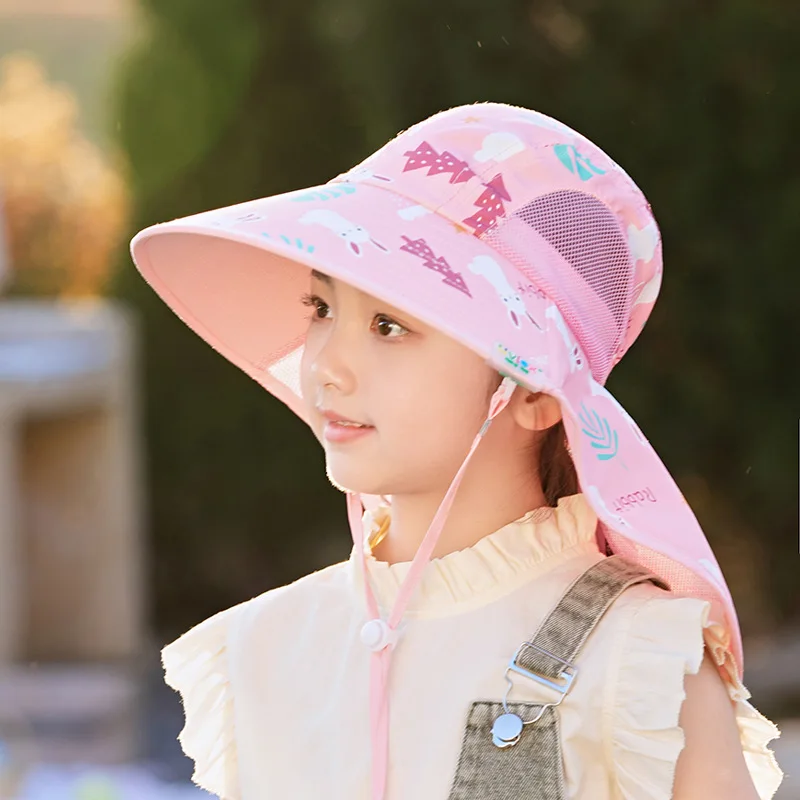 Kids Bucket Hat with Whistle Outdoor Cute UV Protection Beach Cap Boy Girl Summer Hat Breathable UV Protection 5