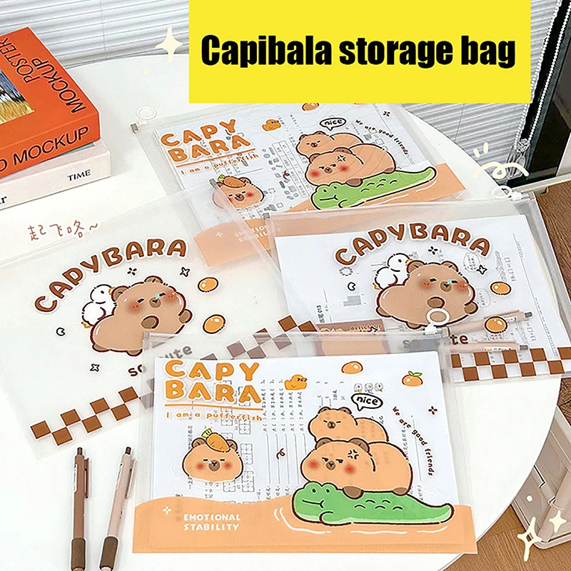 

Transparent File Folder Thickened Zipper Bag Organizer Waterproof Cartoon Paper Storage Document Bag School Office Supplies