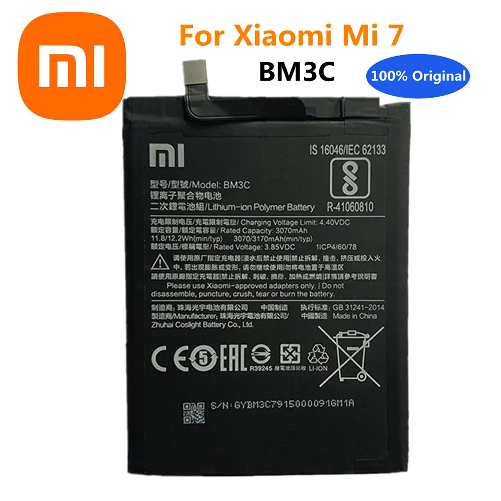 

Оригинальный аккумулятор Xiao mi BM3C для Xiaomi 7 MI7 Xiaomi7 3170 мАч, Сменный аккумулятор для мобильного телефона, батареи, батарея