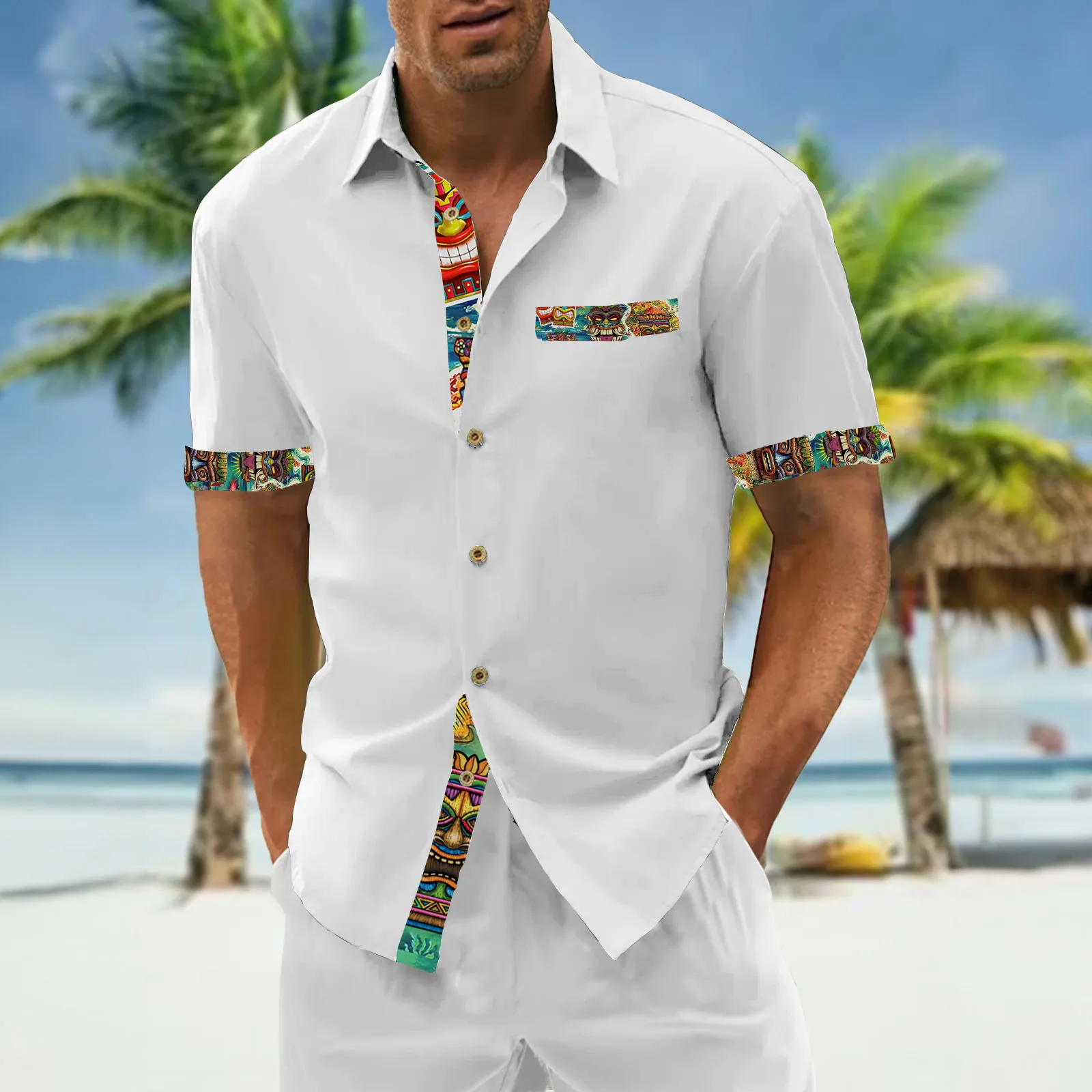 Tiki Hawaiian Shirts For Men 2024 New Men's Shirt 3d Printed Short Sleeved Shirt Simple Casual Tops Loose Oversized Men Clothing