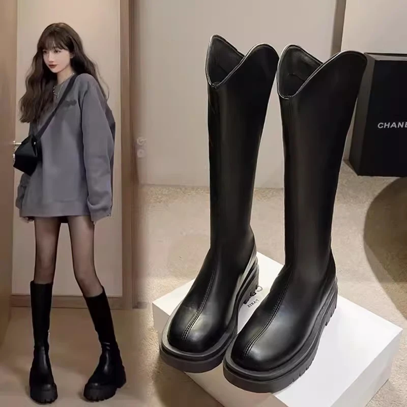 

Женская обувь, резиновые сапоги, женские привлекательные сапоги до бедра на высоком каблуке, с круглым носком, средней высоты, сезон осень 2023