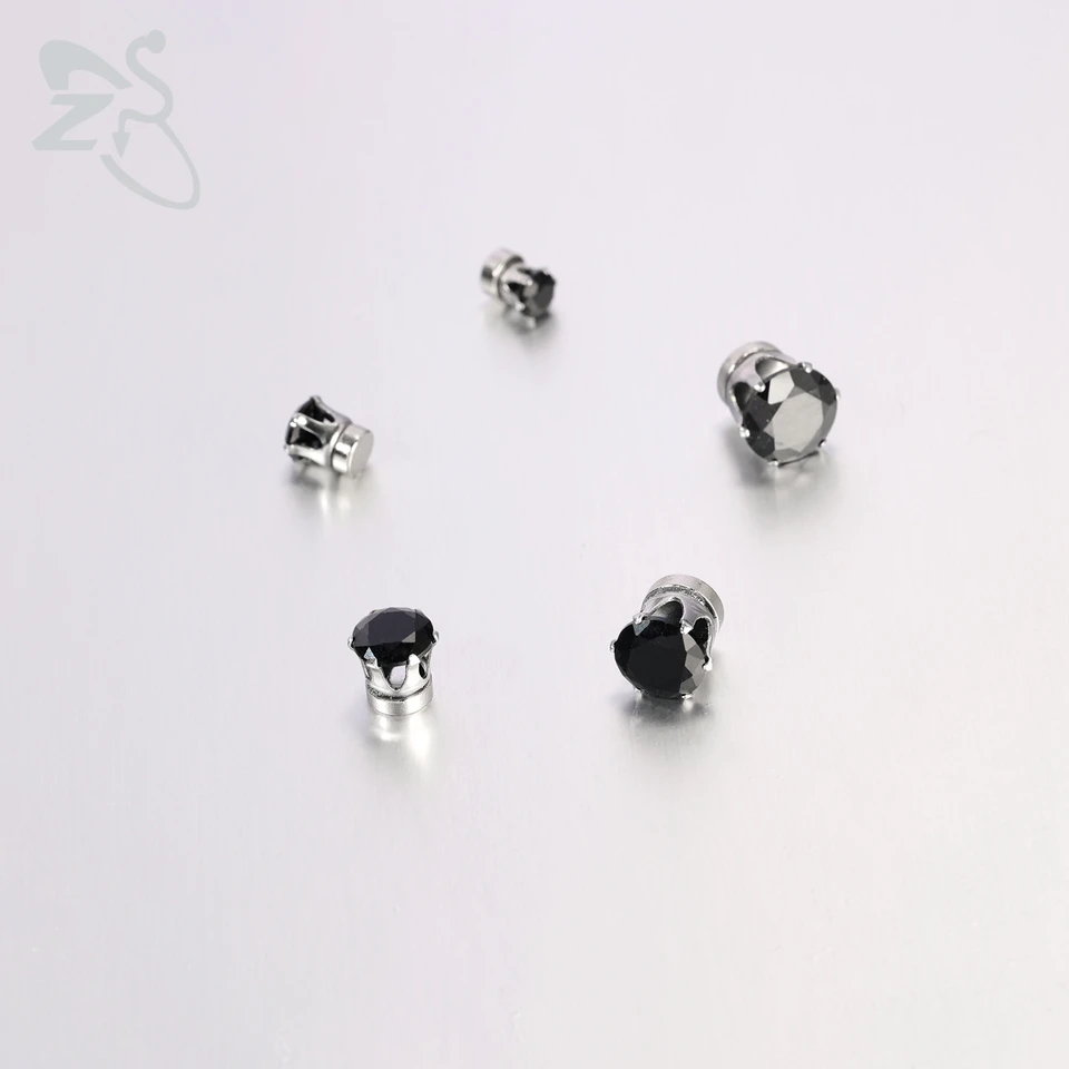 Set Di 3 Paia Orecchini A Clip Non Forati In Acciaio Inossidabile, Colori Argento, Nero, Oro, Uomo E Donna