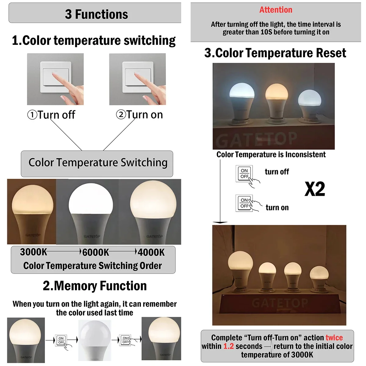 LED Color-adjusted Bulb AC110/AC220 E27 B22 8W-24W CCT, Memory Function, Color Temp Reset Light For Interiors Lighting