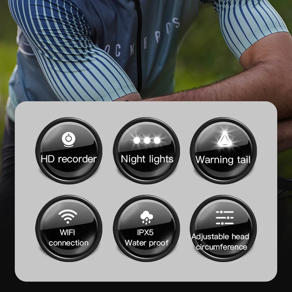 전면 후면 LED 조명이 있는 와이파이 카메라 헬멧, 스마트 헬멧, 블루투스 호환 자전거 초경량 헬멧, 성인용 32GB TF 카드