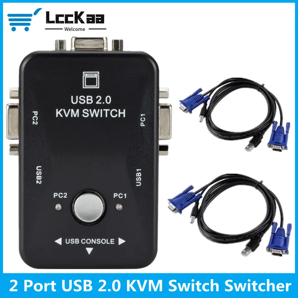 Lcckaa-usb 2.0 Kvm Switch Portas Vga Svga Switch Box Kvm Mouse Switcher Teclado 1920×1440 Vga Compartilhando Switch
