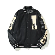 

Harajuku Bomber Coats Kapital Wool Fleece Bone Leather Sleeve Patchwork Jacket Vintage Baseball Hip Hop Streetwear Jacket Mens
