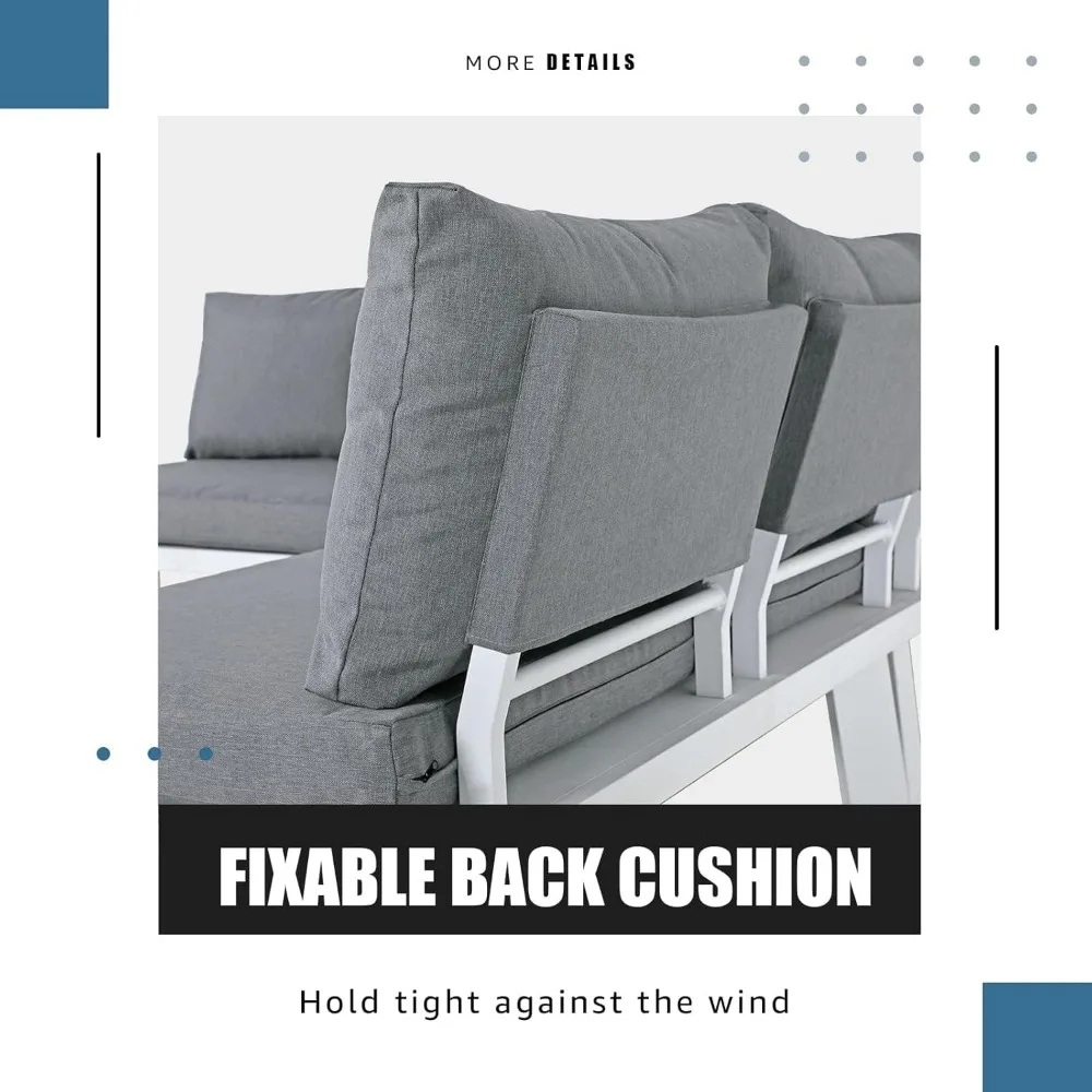 Sectional Sofa with Coffee Table All-Weather Patio Conversation Set with Cushions, Garden Sofas 3