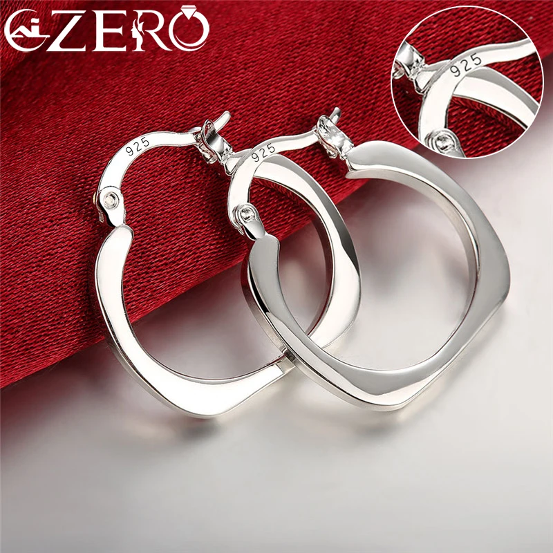 

ALIZERO 925 Sterling Silver Square 20mm Hoop Earrings For Woman Lady Wedding Fashion Party Charm Jewelry Gift