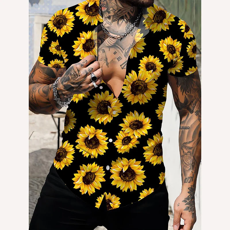 

Hawaiian Men's Shirt for men Short Sleeve Sunflower Flower 3D Print Tops Fashion Streetwear Summer New Casual Shirt Graphic Tops