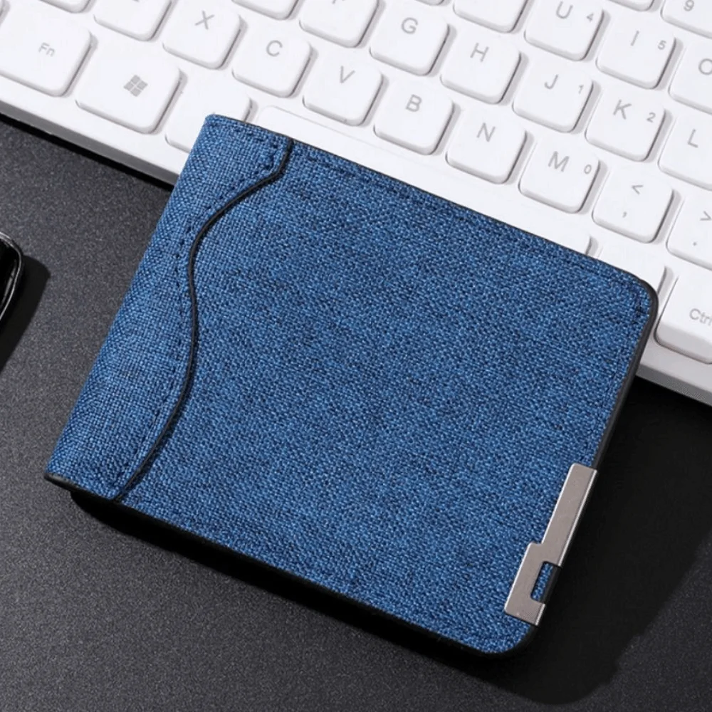 Portafoglio Corto in Tela Casual Retrò, Compatto con Decorazione in Metallo, Portafoglio Sottile da Uomo, Leggero, Monocolore, Ultra Sottile per Viaggi - immagine 3