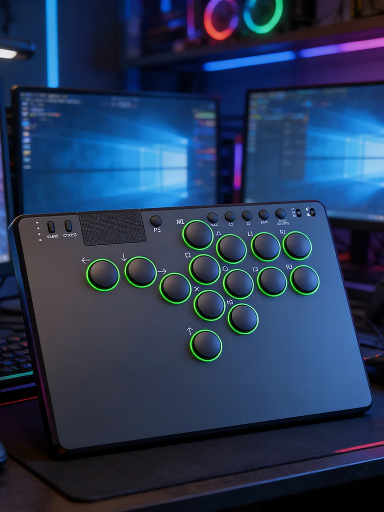 14키 올버튼 아케이드 컨트롤러(RGB 블랙 파이팅 게임 키보드 포함)는 스위치/PS4/PC 게임용 핫스왑을 지원합니다.