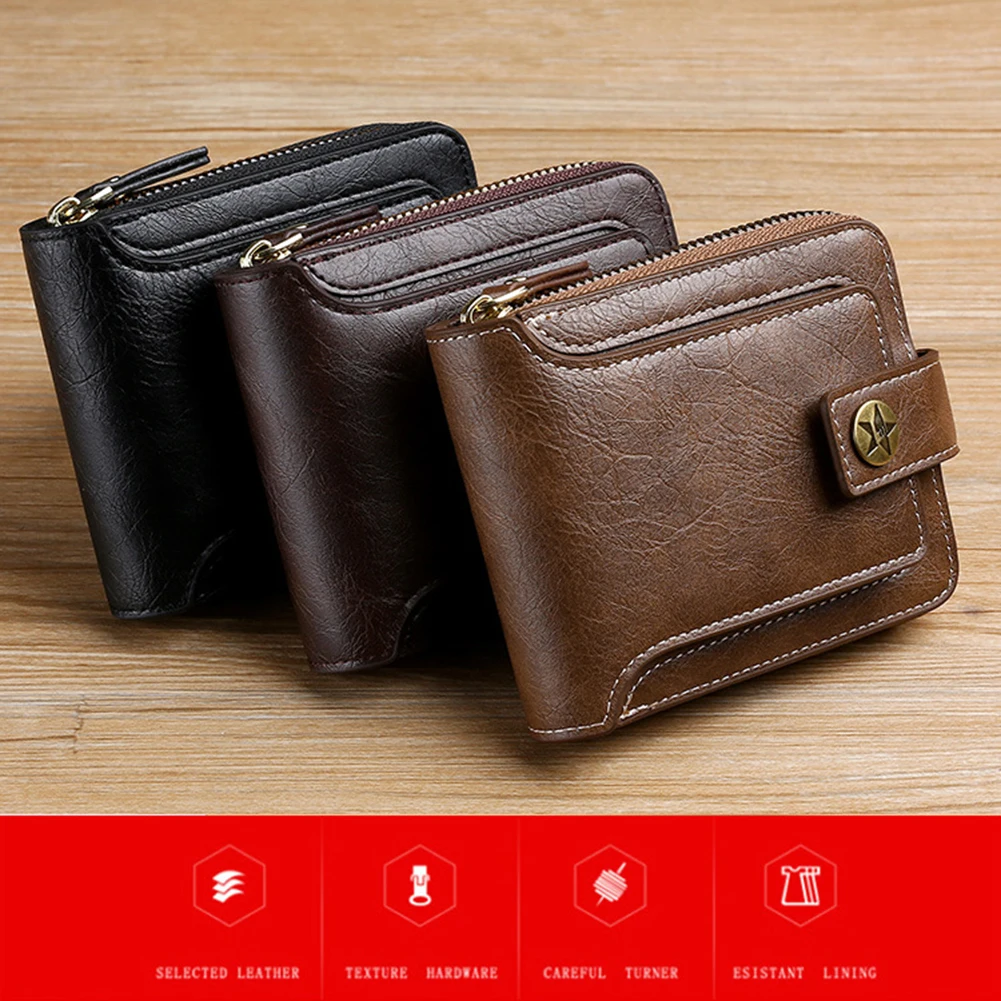 

New Men's Wallet Retro Horizontal Zipper Coin Purse Multi-function Card ID Bag Carteras Coin Purses Handbags Card Holder 반지갑