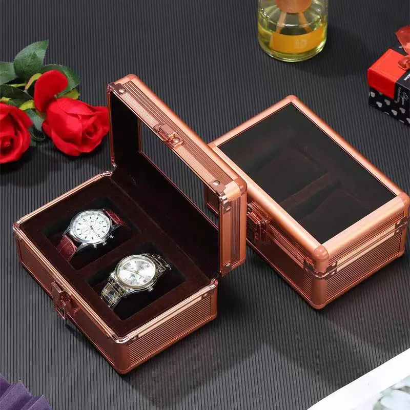 

1 3 5 Slot Watch Box Aluminum Alloy Watch Display Case GlassTop Case Watche Trave Bracket Clock Storage Box Suitcase Practical