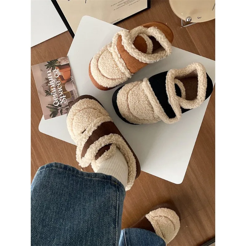 

Новинка 2024, обувь на липучке с пушистым хлебом, утолщенная теплая удобная хлопковая обувь в стиле ретро, женские зимние сапоги