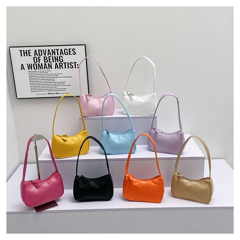 Borsa a tracolla semplice in ecopelle PU color caramella, borsa a mano capiente da portare sotto il braccio, ideale per donne e ragazze._voghion.com