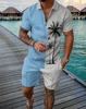 Fashion Summer Men's Tracksuit Short Sleeve Polo Shirt Set Coconut Tree 3D Print Clothing 2 Pieces Casual Suit Streetwear Outfit 4