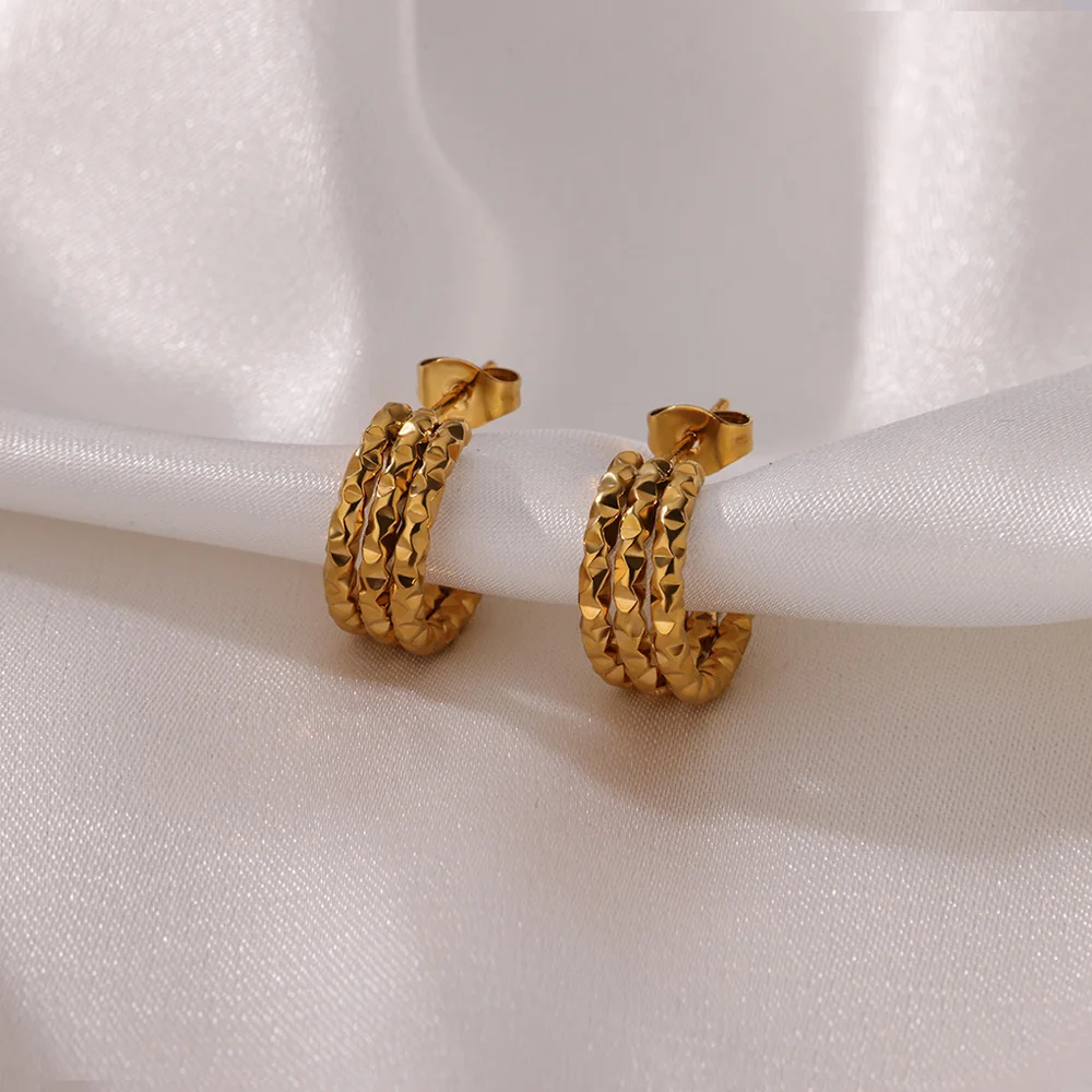 Three Layers Geometric Earrings Gold Color Stainless Steel For Women