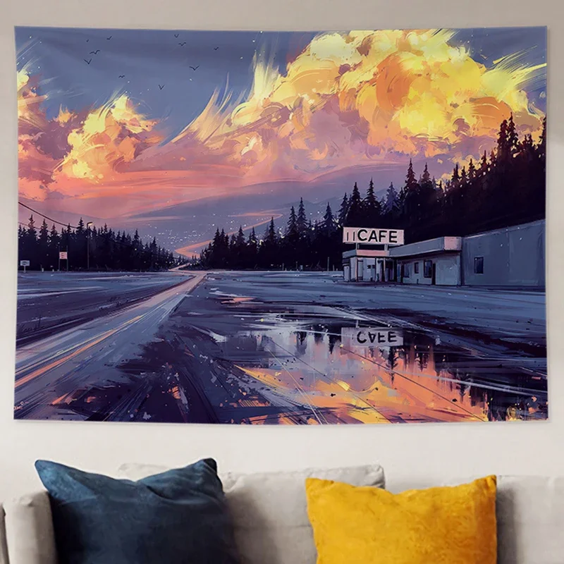 

Twilight Sunset Tapestry Anime Scenery Tapestry Aesthetics Home Decoration Tapestries Wall Hanging for Bedroom Living Room Dorm