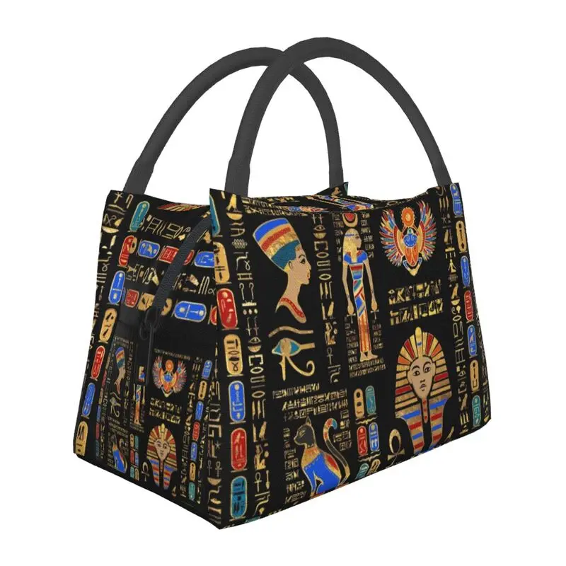 

Egyptian Hieroglyphs And Deities Insulated Lunch Bag for Women Leakproof Ancient Egypt Art Cooler Thermal Lunch Box Work Picnic
