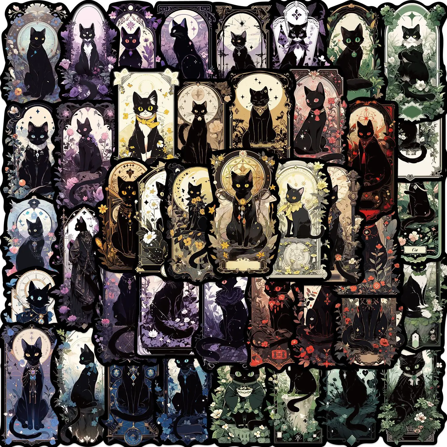 

10/30/50PCS Dark Gothic Black Cat Tarot Stickers Decoration Diary Album Scrapbooking Laptop Waterproof Sticker Stationery Gift