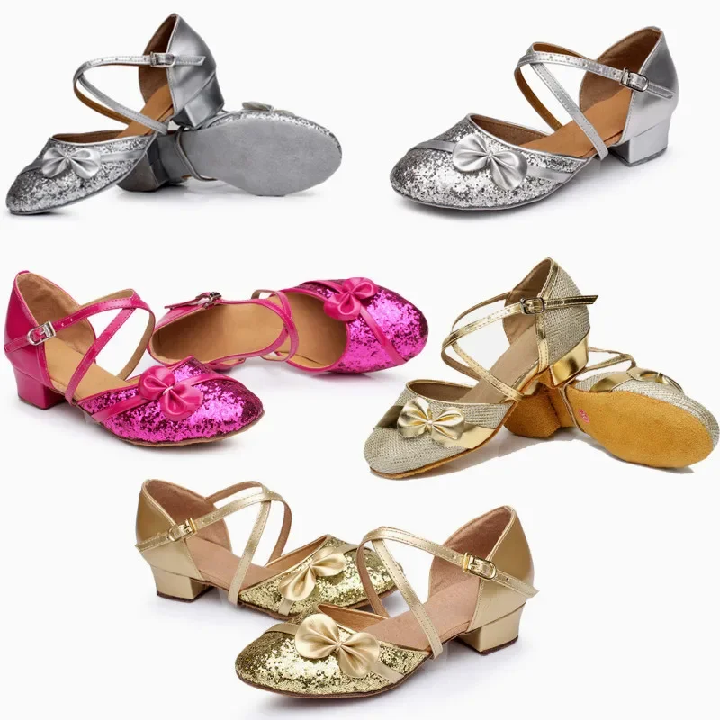 Children Dancing Shoes Kids Closed Toe Latin Salsa Tango Ballroom Dance Shoes Low Heels Women Girls Zapatos Baile Mujer Latino 3