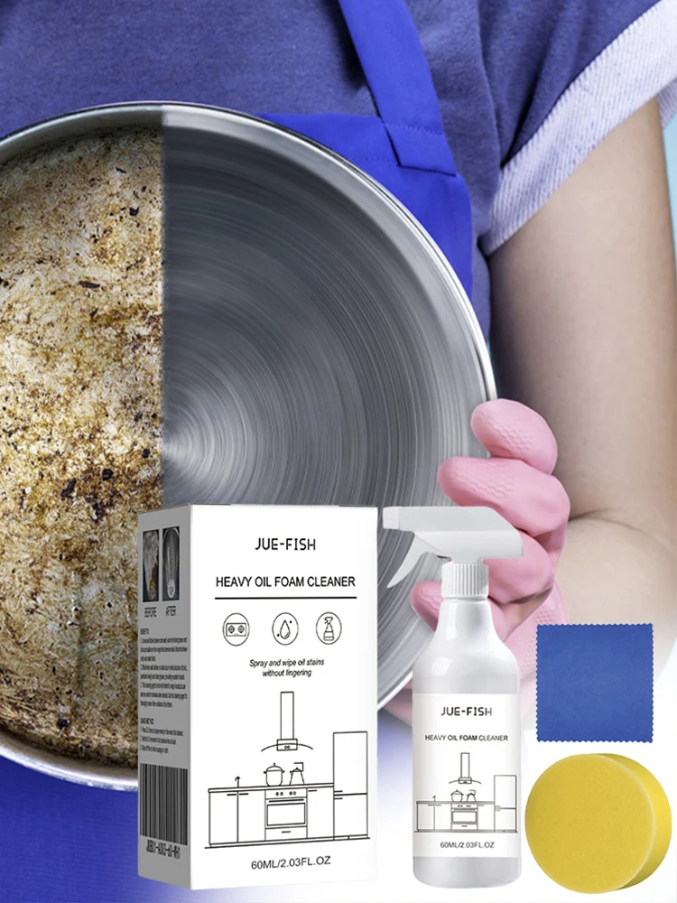 60ml Heavy Oil Foam Cleaner Multipurpose Splash Spray Cleaner with Sponge & Cloth Stain Remover for Cleaning Grills Ovens