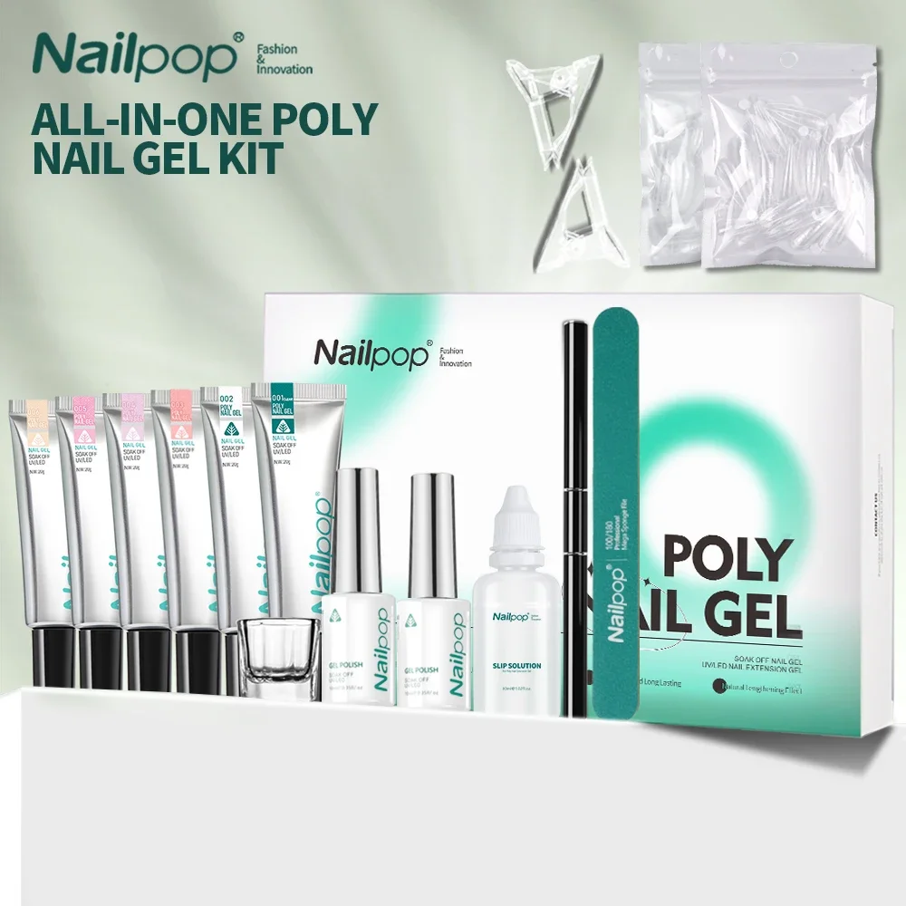 NAILPOP 6 색 폴리 네일 확장 젤 키트 누드 핑크 초보자를위한베이스 탑..