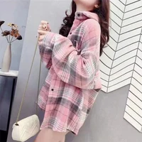 Chemises à carreaux en laine pour femmes, ample, personnalité, manches longues, hauts chauds, polyvalents, simple boutonnage, Chic, mode automne hiver 4