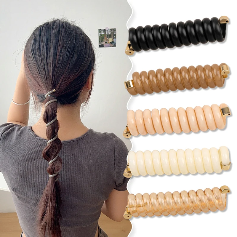 

Elastic Telephone Wire Hair Bands For Weaving Girls Spiral Cord Ponytail holder Rubber Band Women Elasticity Phone Line Hair Tie