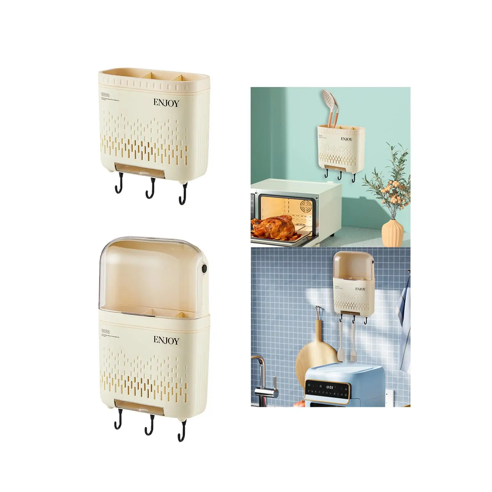 Kitchen Utensil Holder, Wall Mount Utensil Rack, Multi use Hanging Storage Organizer Flatware Drying Rack with Hooks