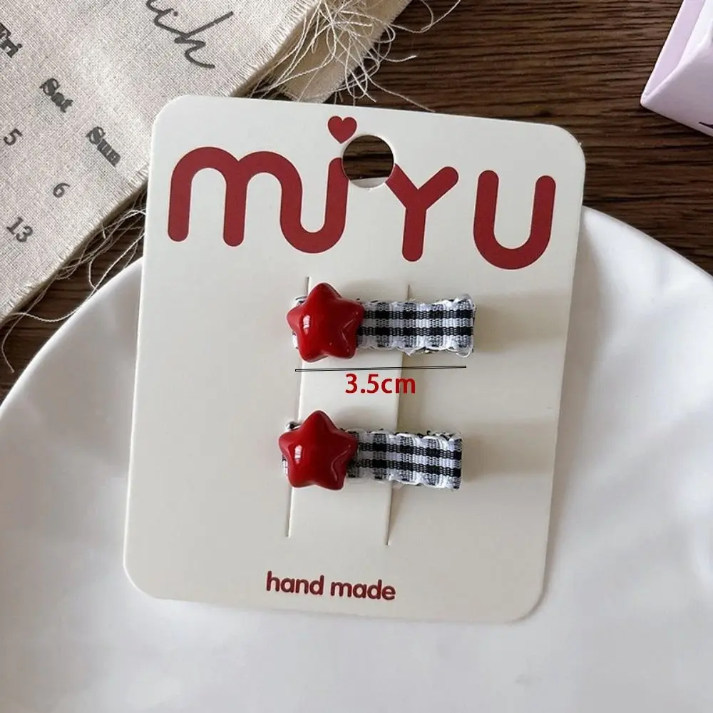2pcs Headwear Black White Plaid Hair Clips Strawberry Cherry Embroidery Cute Sweet Hairpin BB Clip for Children