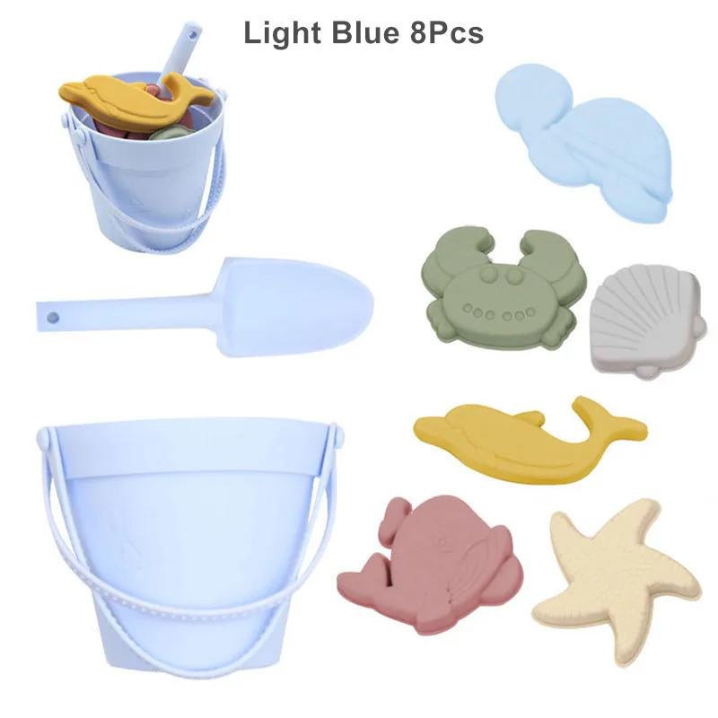 Set di giochi da spiaggia in silicone per bambini con secchiello_voghion.com