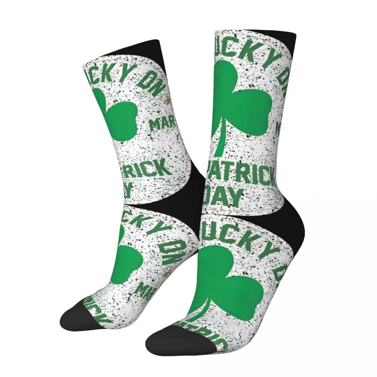 

Happy Funny Born Lucky On 17 March Men's Socks Vintage Harajuku St. Patrick's Day Irish Shamrock Hip Hop Seamless Crew Sock