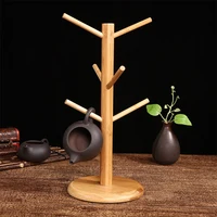 1PCS Multifunctional Bamboo Storage Rack Entryway Key Mug Drainage Shelf Storage Coffee & Tea Cup Holder Glass Mug Hanging Shelf 2