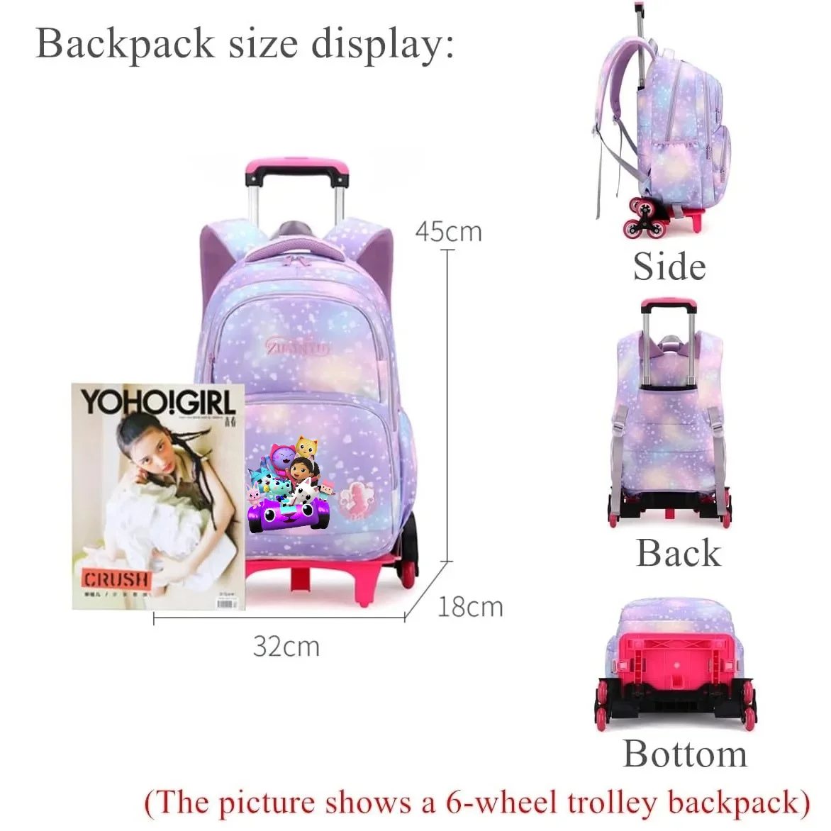 Gabby DollHouse School Backpack Set with Wheels Students Bags