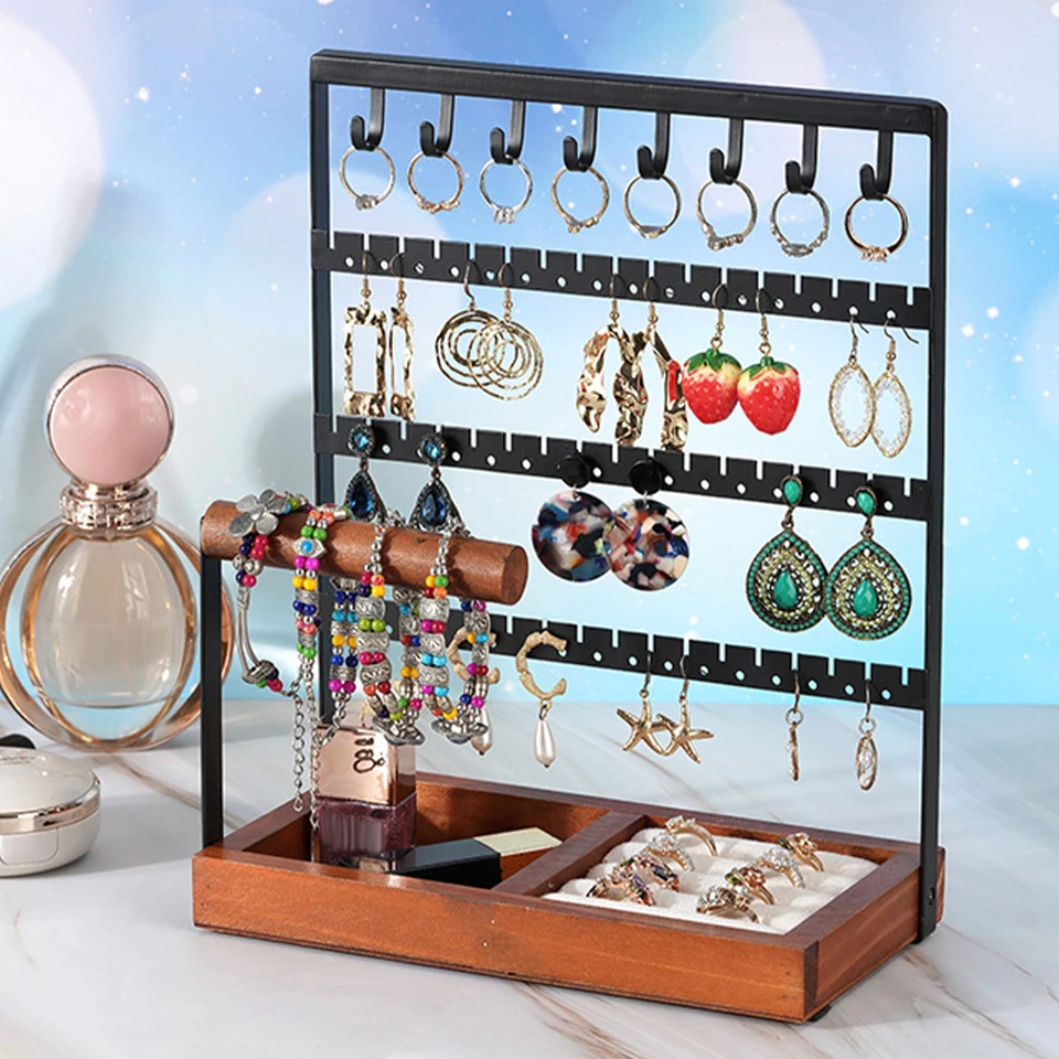 Organizer Da Appendere Per Gioielli SIMSIN - Doppio Lato, Con Ganci E Tasche, 58x35 Cm - Porta Collane E Orecchini - 3