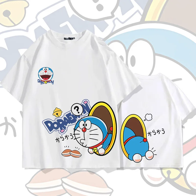 Doraemon cartoon creative printing summer 100% cotton children's T-shirt Y2K outdoor leisure comfortable parent-child clothing 2