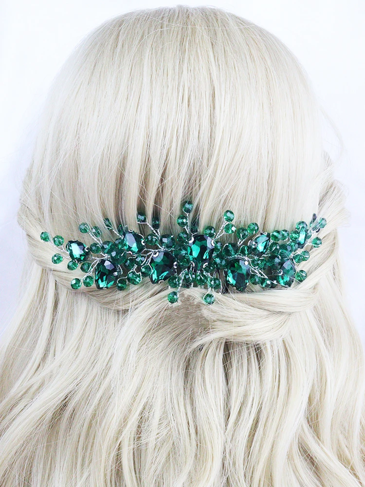 Hair Accessories Bridal Hair Accessories Green Rhinestone Bride Hair Comb Crystal Wedding Head Jewelry Bridal Hair Accessories for Women and Girls Bridesmaid Gift