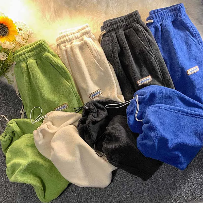 Women Pants Winter Fleece Lamb Wool Thermal High Waist Sweatpants Warm Loose Soft Velvet casual pants warm pants