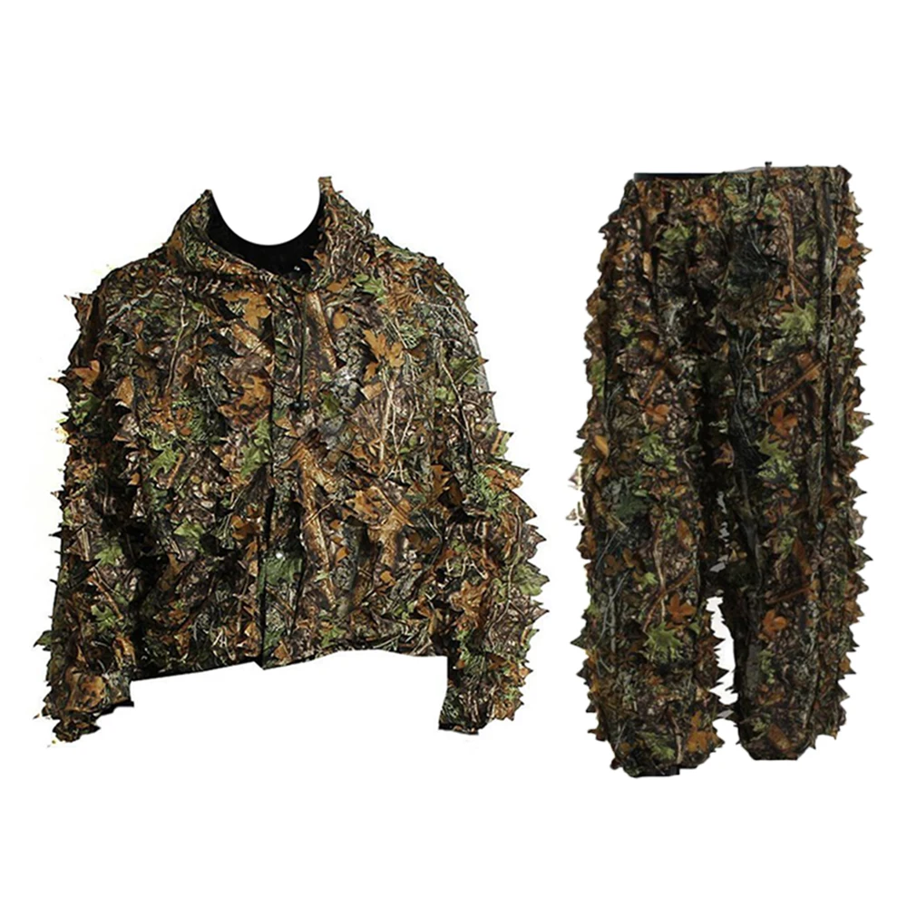 Veste et pantalon à capuche pour homme, vêtements de chasse, cuir chevelu d'érable 3D, bionique, mesurillie imbibé, chasseur, sniper, salomon, camouflage extérieur