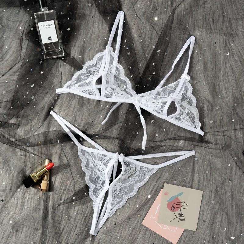 Babydoll Costumes Women Hot Open Bra Crotch Lace Sexy Transparent Underwear Sexy Lingerie Set