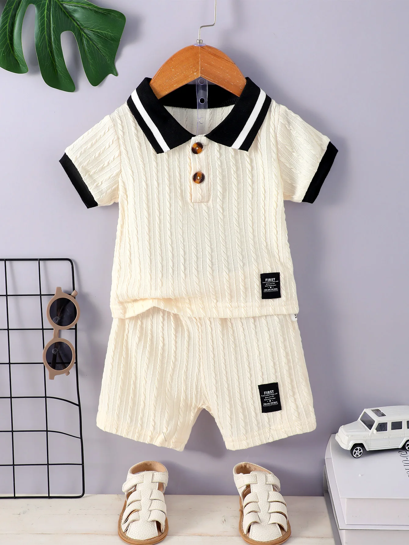 Summer College Style Male Baby Polo Collar Design Sense Simple Suit Color Matching Loose Shirt Casual Pants Male Baby Fashion 1