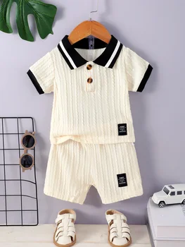 Summer College Style Male Baby Polo Collar Design Sense Simple Suit Color Matching Loose Shirt Casual Pants Male Baby Fashion 1