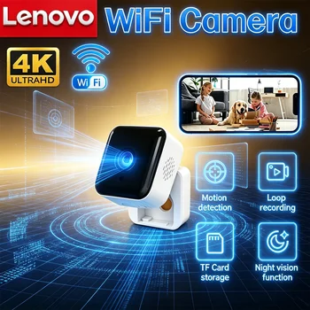 Telecamera IP WiFi Wireless Lenovo 4K HD 8MP con Visione Notturna Intelligente, Rilevamento Movimento e Visualizzazione Remota per Interni ed Esterni