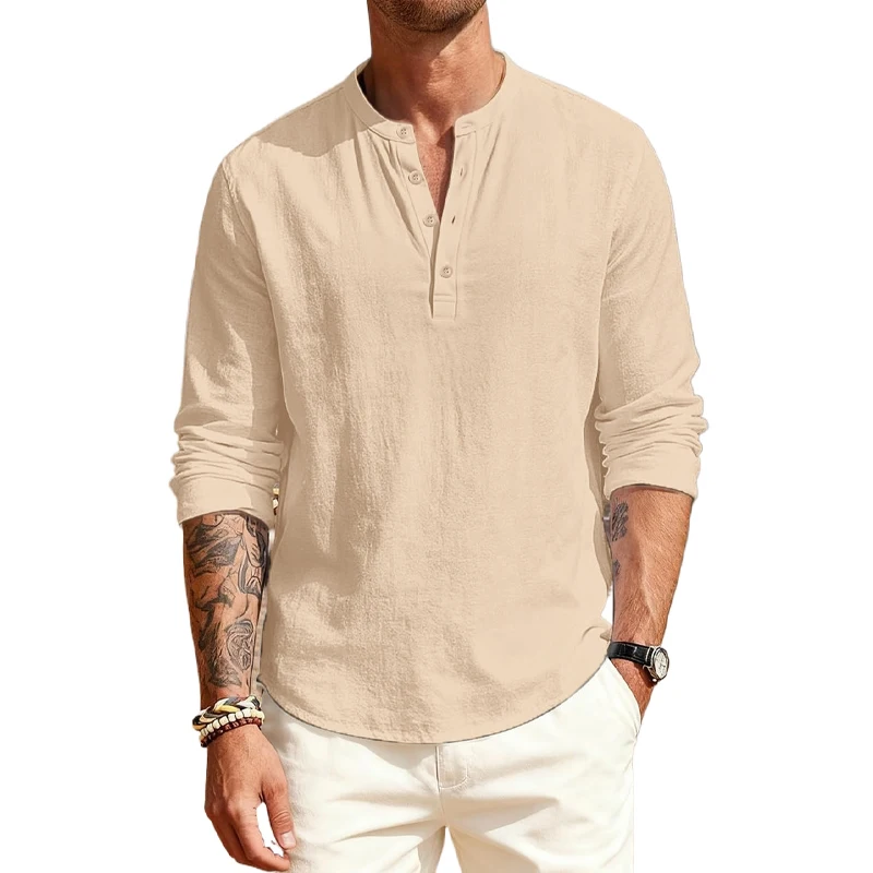 Animal Game Men's Cotton T Shirts Long Sleeve Henley Casual Shirts Solid Hawaiian Social Tshirts for Men Luxury Solid Polo Tops