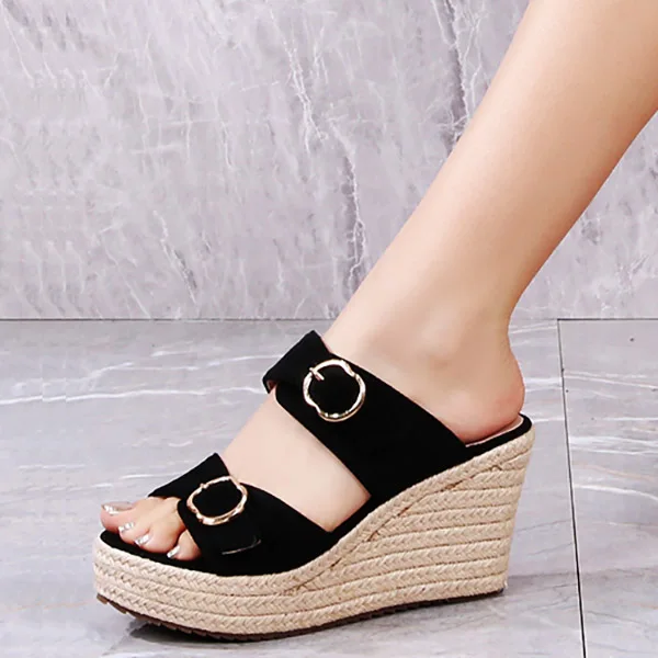 

EAGSITY Suede fashion women Bohemia wedges sandals platform ankle strap beach ladies sandals pumps causal shoes