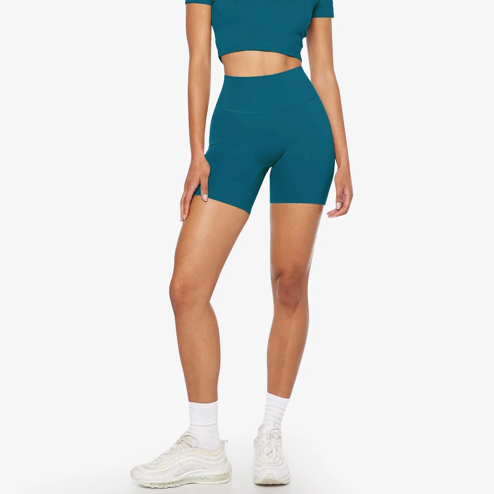 SHINBENE 6" Hi Cloud Sculpt Peach Hidden Butt Scrunch Workout Gym Shorts Plain High Waist Yoga Fitness Shorts