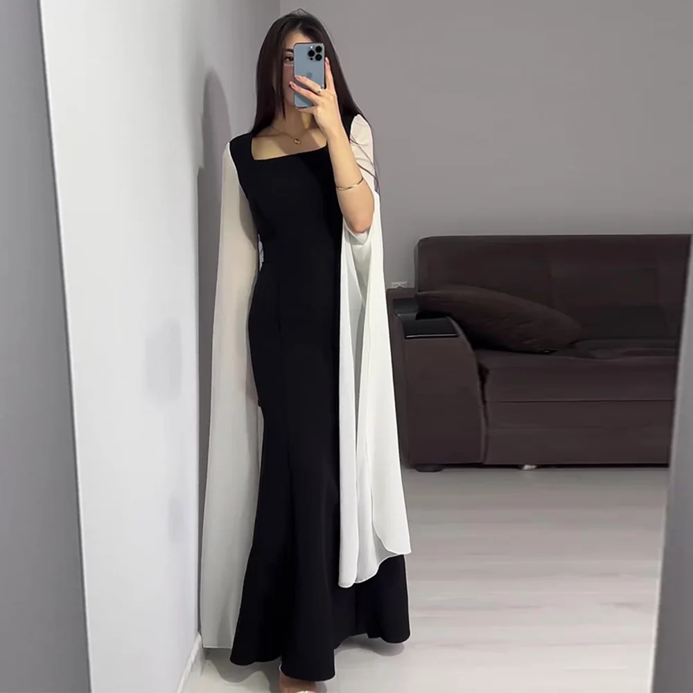 2024 Bat Sleeves Waistband Celebrity Hepburn Style Black and White Spliced Dress for Women High Waist Leisure Holiday Dresses