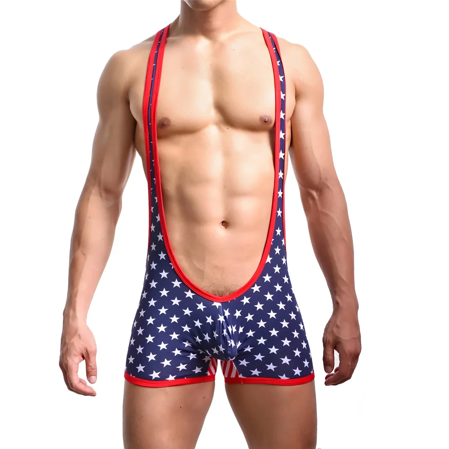 Sexy Men Undershirts Leotards Bodysuit Jumpsuit Fashion USA Flag Printed Jumpsuits Underwear Wrestling Singlet Boxers Bodysuits